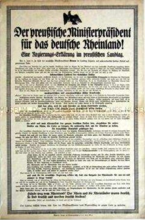 Maueranschlag mit der Regierungserklärung des preußischen Ministerpräsidenten zur Besetzung des Rheinlandes
