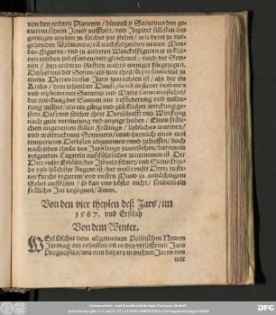 Von den vier theylen deß Jars/ im 1587. und Erstlich