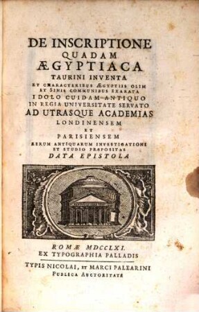 De inscriptione quadam Aegyptiaca Taurini inventa ... Epistola