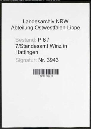 Sterberegister Standesamt Winz in Hattingen