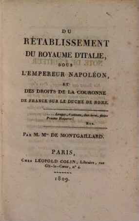 Du rétablissement du Royaume d'Italie sous l'Empereur Napolèon