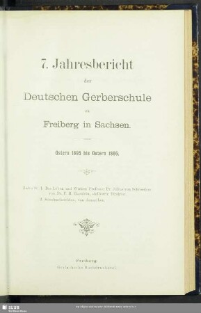7.1895/96: Jahresbericht der Deutschen Gerberschule zu Freiberg in Sachsen