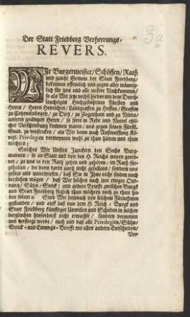 Der Statt Friedberg Verherrungs-Revers.