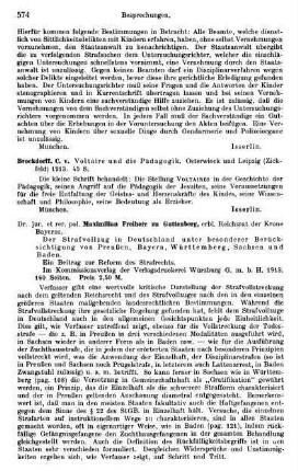 574-575, Maximilian Freiherr zu Guttenberg. Der Strafvollzug in Deutschland unter besonderer Berücksichtigung von Preußen, Bayern, Württemberg, Sachsen und Baden. 1913