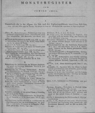 Monatsregister vom Junius