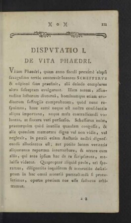 Disputatio I. De vita Phaedri.