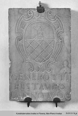 Inschrifttafel mit Wappen der Familie Generotti