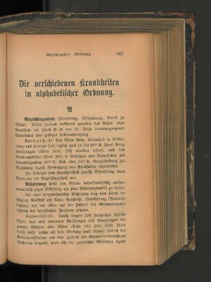 Die verschiedenen Krankheiten in alphabetischer Ordnung.