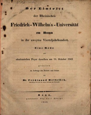 Der Eintritt der Rheinischen Friedrich-Wilhelms-Universität zu Bonn in ihr zweytes Vierteljahrhundert