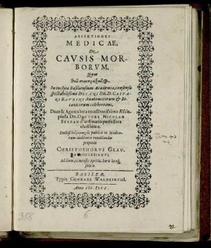 Assertiones Medicae, De Causis Morborum