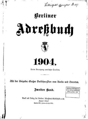 Berliner Adreßbuch 1904 Zweiter Band