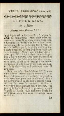 Lettre XXXVI. De la Méme. Ma très chère Madame B***.