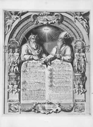 Moses und Aaron : Frisius, Simon Wynhoutsz (Hersteller), Jonghe, Clement de (Drucker): Moses und Aaron, Kupferstich; 89,2 x 75,7 cm. Dresden: Kupferstich-Kabinett A 1203, 5 (N XVI-XVIII, A-Z)