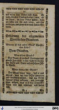 Erklärung des allgemeinen Christlichen Glaubens.