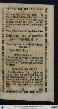 Erklärung des allgemeinen Christlichen Glaubens.