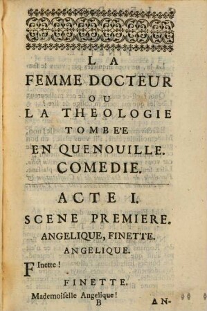 La femme docteur, ou la théologie janseniste tombée en quenouille : comédie
