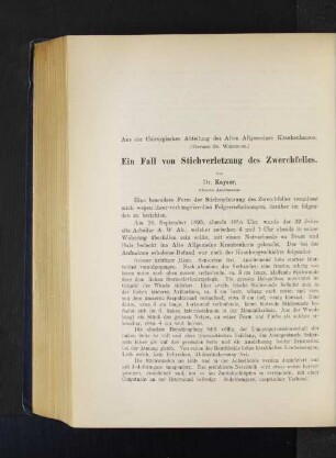 Ein Fall von Stichverletzung des Zwerchfelles.