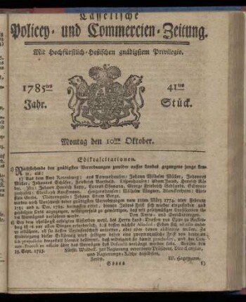 41tes Stueck, Montag den 10ten Oktober. 1785