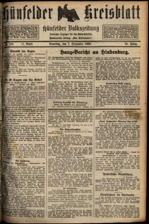 Erste Ausgabe vom Samstag, den 07. September 1929.