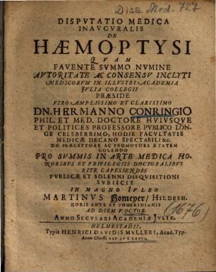 Dispvtatio Medica Inavgvralis De Haemoptysi