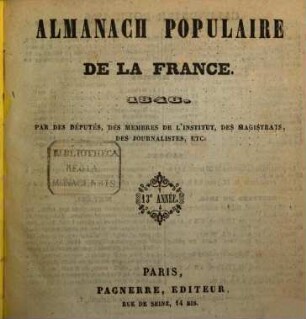 Almanach populaire de la France. 13, 13. 1846