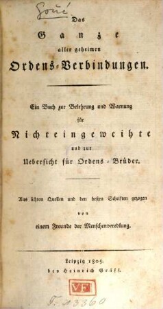 Das Ganze aller geheimen Ordens-Verbindungen