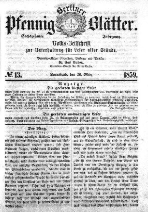 No. 13, Sonnabend, den 26. März