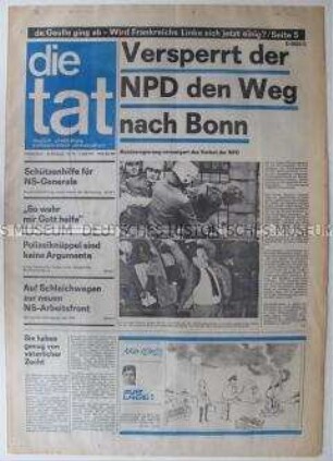 Antifaschistische Wochenzeitung "die tat" u.a. zur Diskussion um das Verbot der NPD und um die Anerkennung der DDR