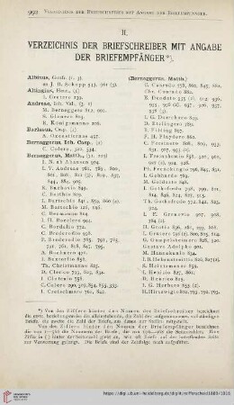 992-996 II. Verzeichnis der Briefschreiber mit Angabe der Briefempfänger