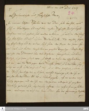 Brief von Gotthilf August Francke an Anna Magdalena Francke.
