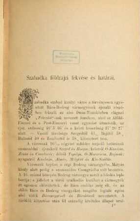Szabadka szabad királyi város története, 1