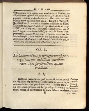 Cap. III. De Communibus privilegiorum & prærogativarum nobilium mediatorum, tam personalium quam realium.