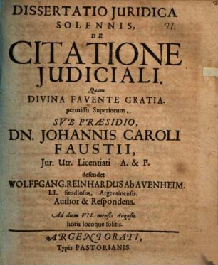 Diss. iur. sol. de citatione iudiciali