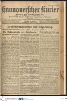 Hannoverscher Kurier : Hannoversches Tageblatt ; Morgenzeitung für Niedersachsen