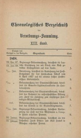 Chronologisches Verzeichniß der Verordnungs-Sammlung. XIII. Band
