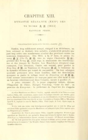 Chapitre XIII. Dynastie régnante (XXIIe) des Ta Ts'ing