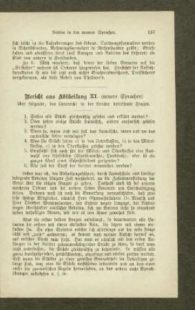Bericht aus Abtheilung XI : (neuere Sprachen)