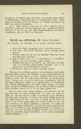 Bericht aus Abtheilung XI : (neuere Sprachen)