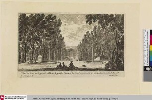 Veue du bout de la grande allée de la grande Cascade de Ruel ou se voit en perspective la grotte de Rocaille