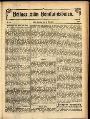 Zweite Ausgabe vom Sonntag, den 21. November 1909.