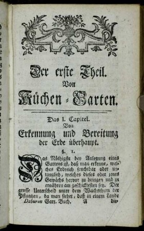 Der erste Theil. Von Küchen-Garten.