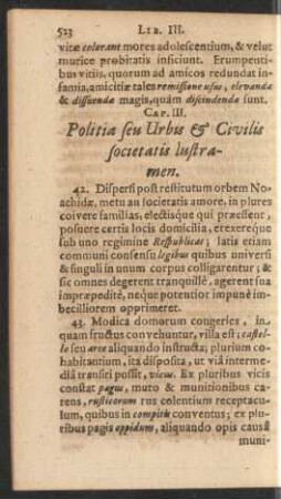 Cap. III. Politia seu Urbus & Civilis societatis lustramen