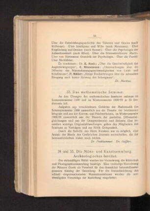 34. und 35. Die Münz- und Kunstsammlung. Archäologisches Institut.