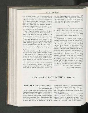 Problemi E Dati D'Emigrazione.