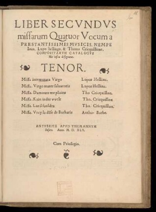 Liber secundus missarum quatuor vocum... Tenor