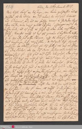 Mein letzter Brief vor drey Tagen, war kaum geschlossen und abgeschickt, ... , 15.12.1827. - Benediktinerabtei St. Bonifaz in München und Andechs