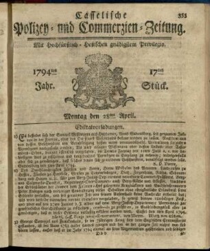 17tes Stueck, Montag den 28ten April 1794