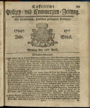17tes Stueck, Montag den 28ten April 1794