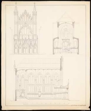 Protestantische Kirche, Köln: Vorderansicht, Schnitte