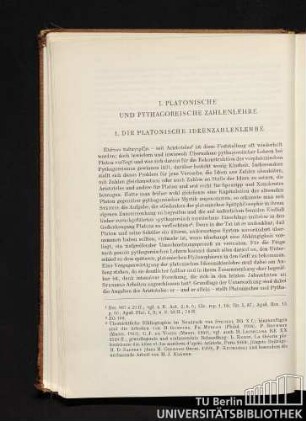 I. Platonische und pythagoreische Zahlenlehre
